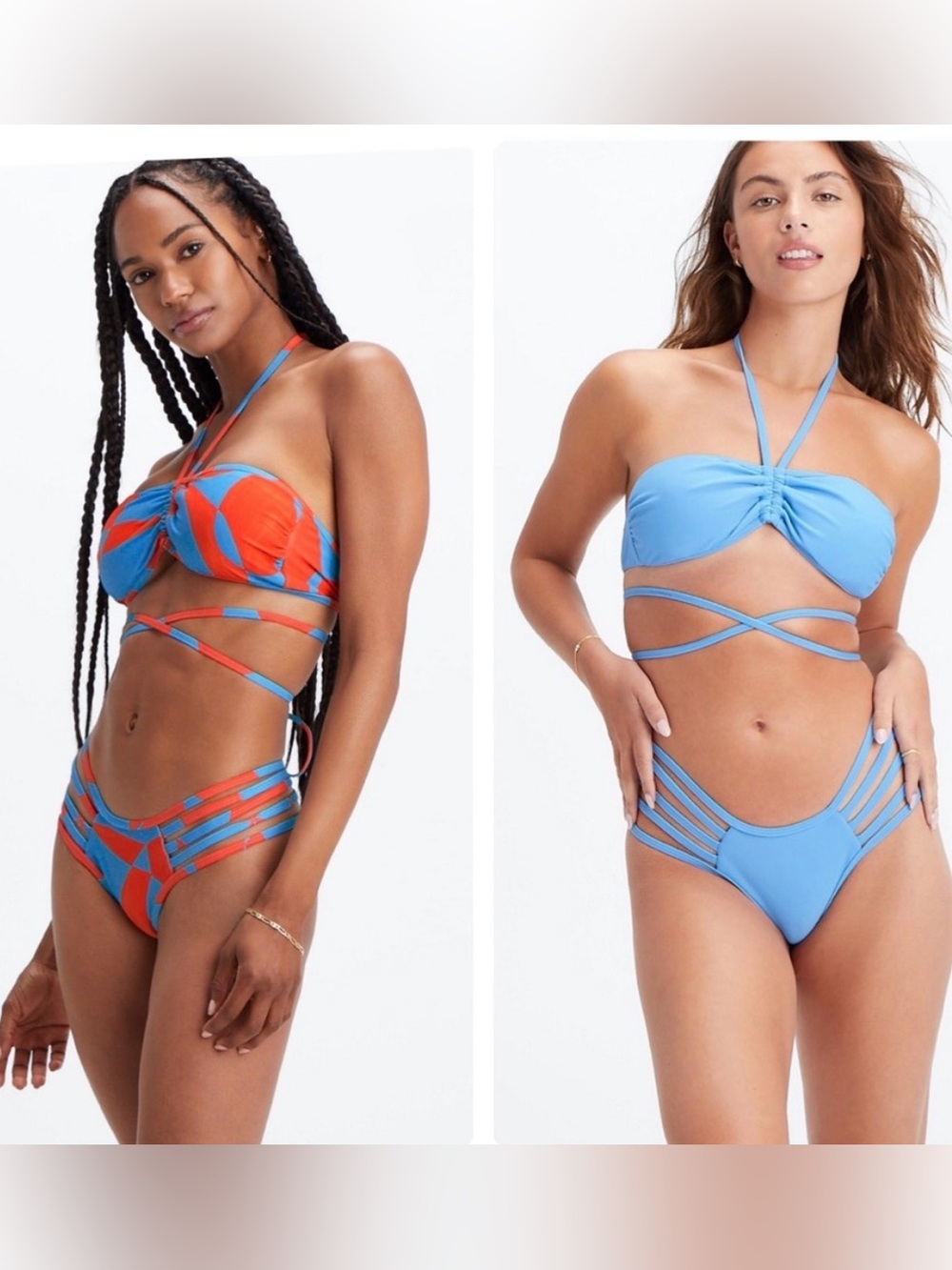 LOT of 2 Fabletics Wrap-Around Bandeau Bikini Top Sz S Swimwear Orange Blue